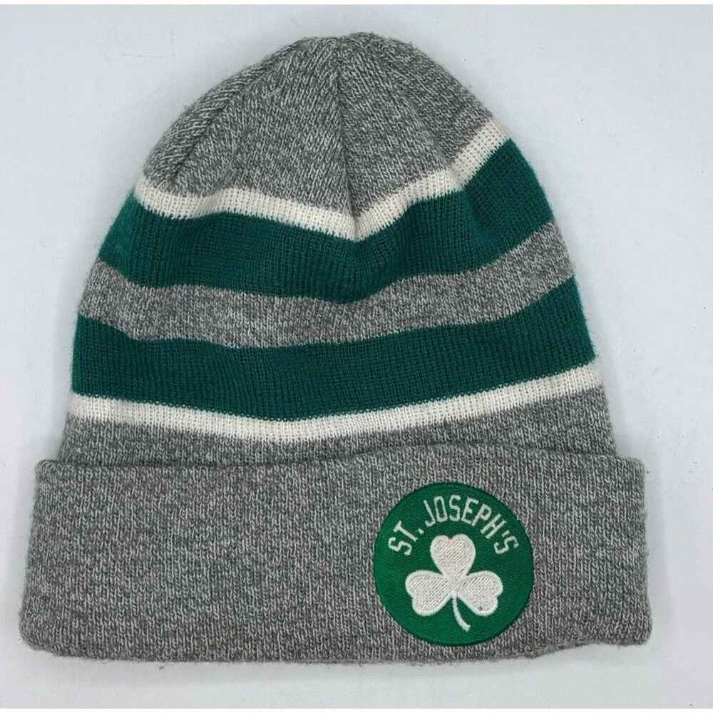 Pacific Headwear Youth Knit Beanie Gray Green Striped St. Joseph’s Shamrock Hat